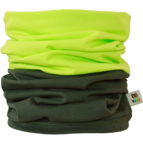 Khaki & Lime Green Duo Tube Scarf - Kids 2-8 years - Baby Babas