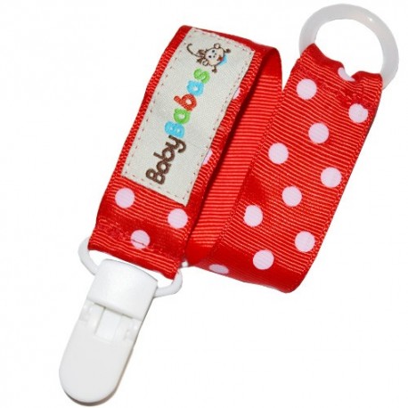 Red Polka Dot Pacifier Clip - Baby Babas