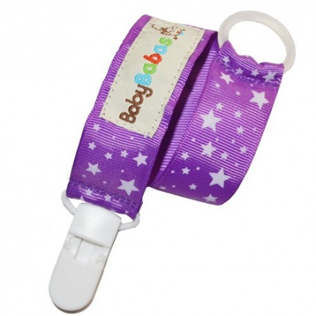 Purple with White Stars Pacifier Clip - Baby Babas